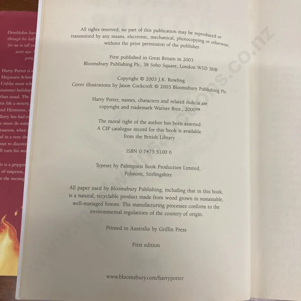 JK Rowling's HARRY POTTER AND THE ORDER OF THE PHEONIX First Edition Hardback Published by Bloomsbury in 2003 Image 1++